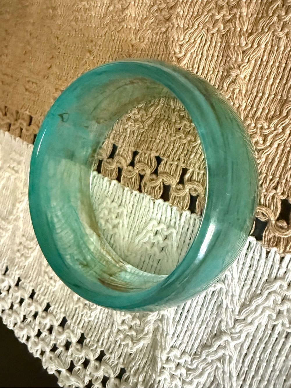 Turquoise Resin Bangle Bracelet - Teal Blue Statement Cuff
